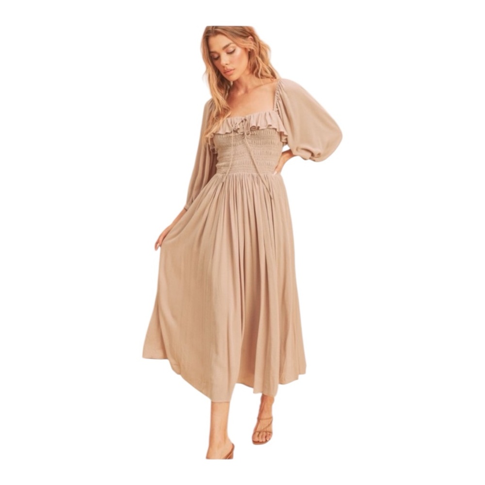 Aemi & Co Midi Dress Boho Romantic Beige- Large